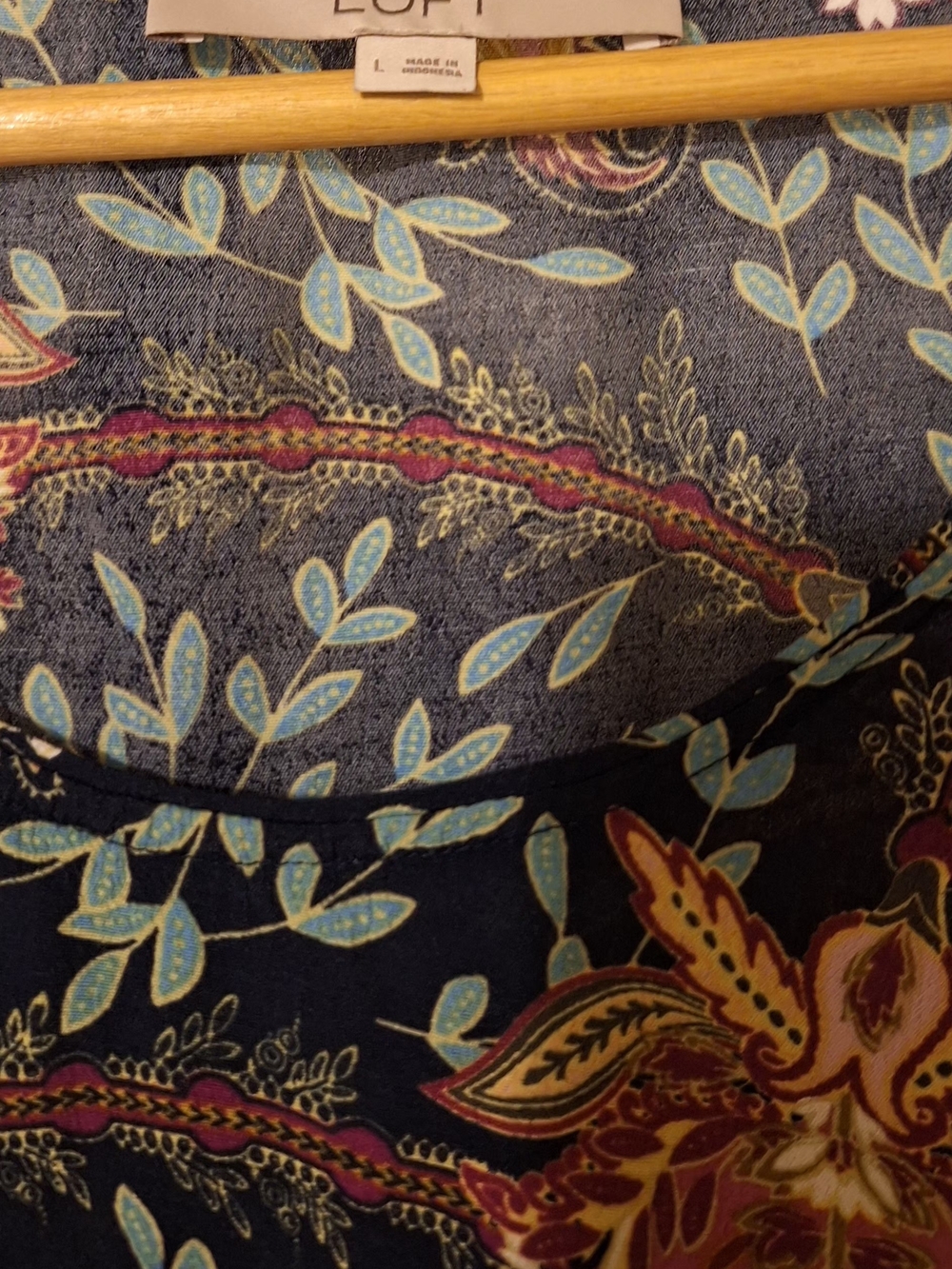 LOFT Navy Floral Paisley Top with Light Blue Leaves - Picture 3 of 6